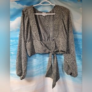 Princess Polly Black & White Floral Wrap Blouse